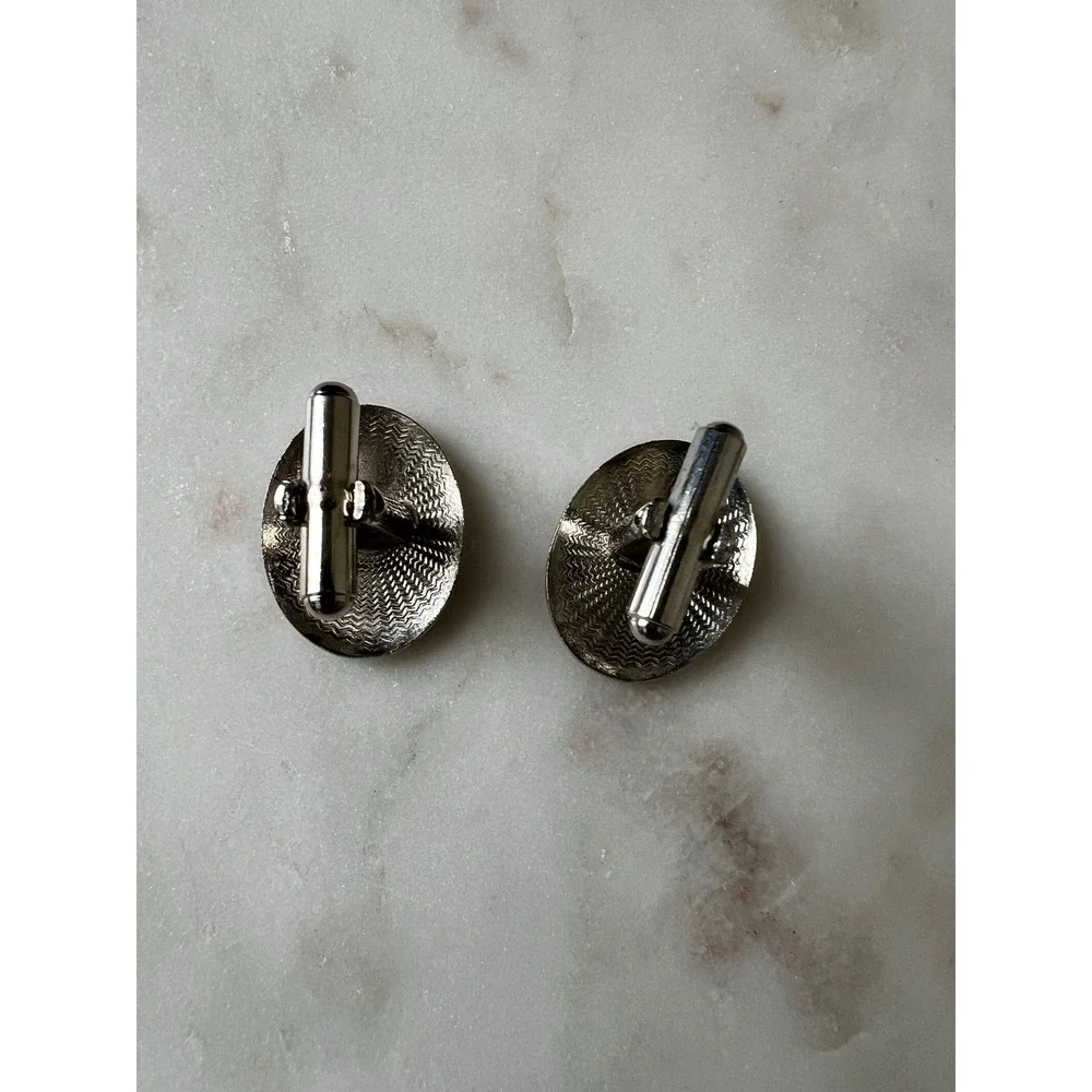 Vintage Engravable Blank Cuff Links Silver Tone Rose and Leaf Etched Design